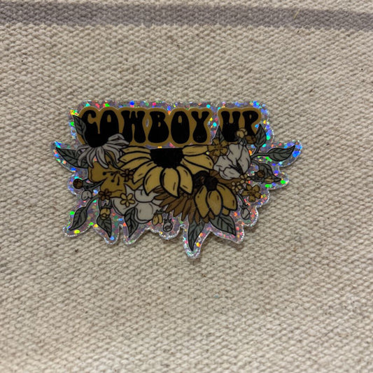 Sparkle Cowboy Up Floral Sticker