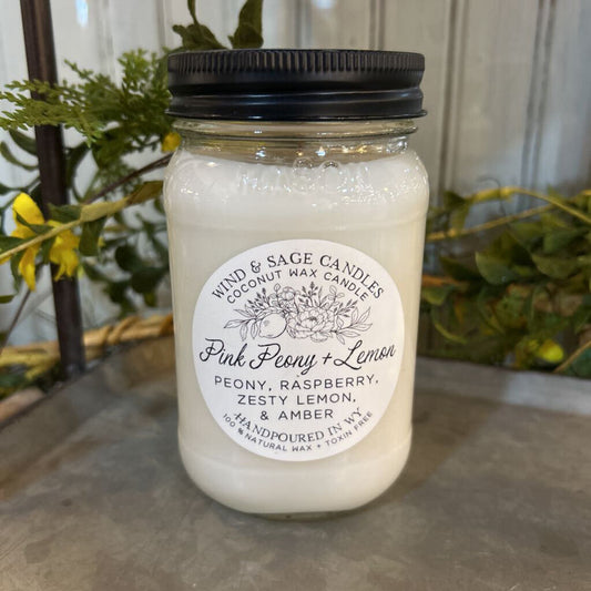 Wind & Sage Pink Peony & Lemon Candle